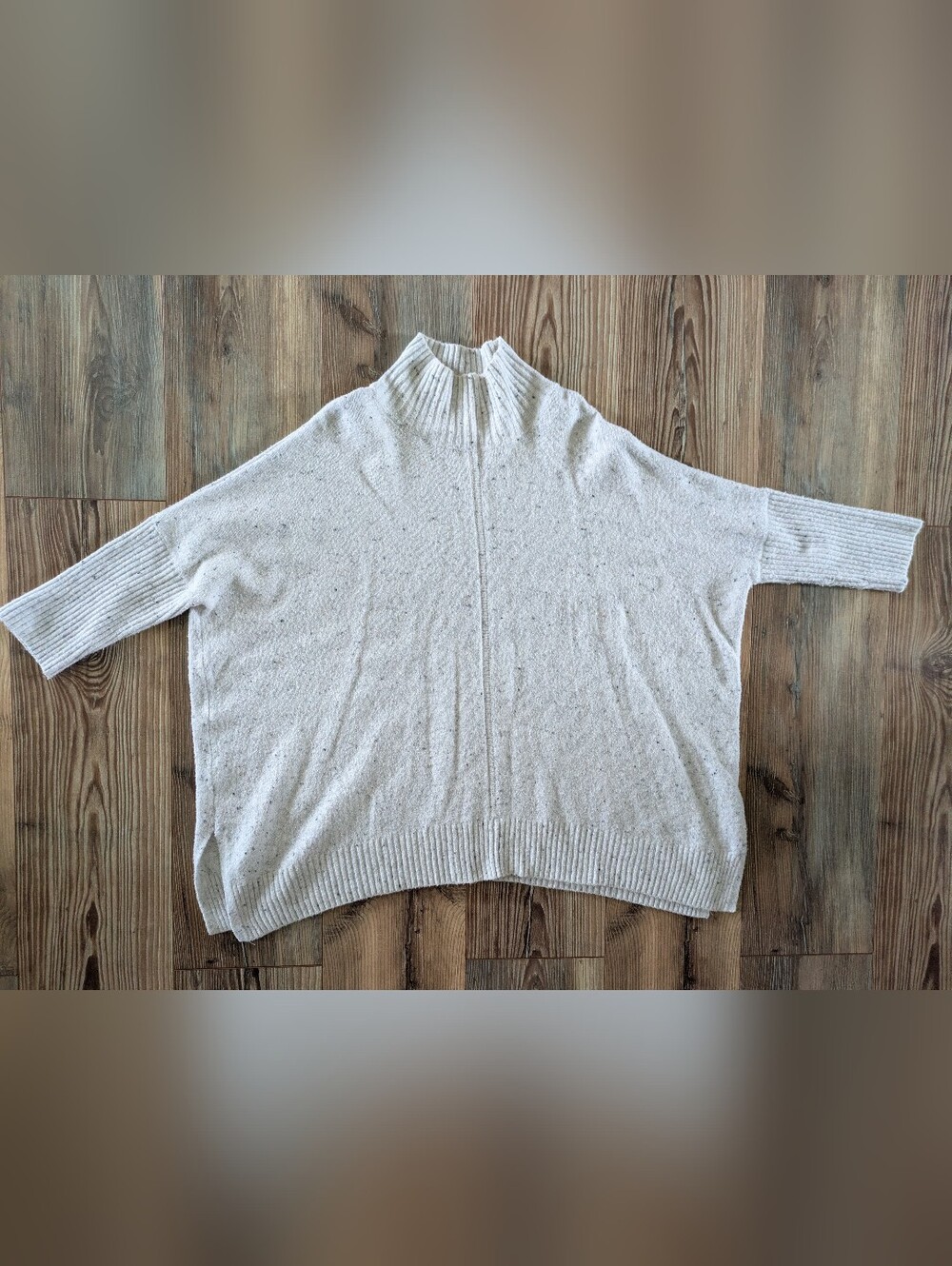 Loft Off White Oatmeal Speck Color Mock Neck Long Sleeve Oversized Sweater Small